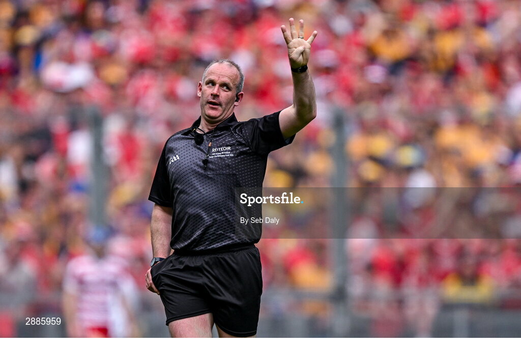 21 July 2024; Referee Johnny Murphy during the GAA Hurling All-Ireland Senior Championship Final match between Clare and Cork at Croke Park in Dublin. Photo by Seb Daly/Sportsfile