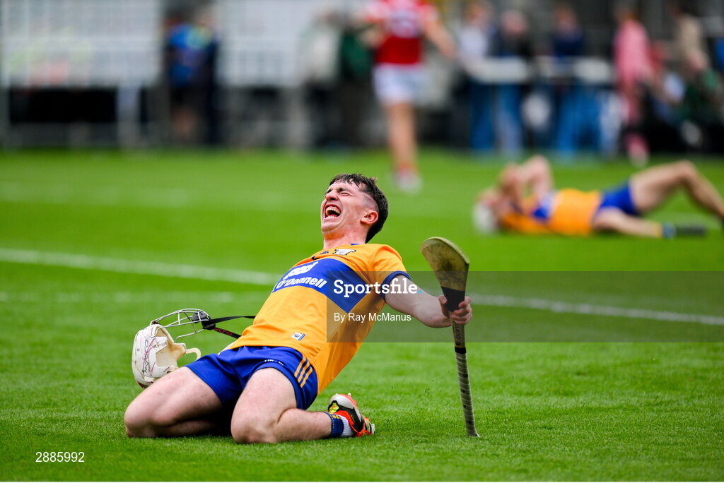 21 July 2024; Adam Hogan of Clare reacts to the final whistle of the GAA Hurling All-Ireland Senior Championship Final between Clare and Cork at Croke Park in Dublin. Photo by Ray McManus/Sportsfile