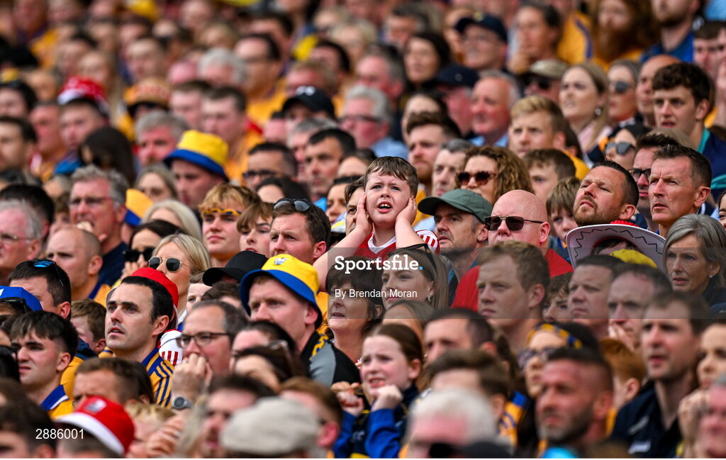 21 July 2024; Supporters watch the closing stages of the GAA Hurling All-Ireland Senior Championship Final between Clare and Cork at Croke Park in Dublin. Photo by Brendan Moran/Sportsfile