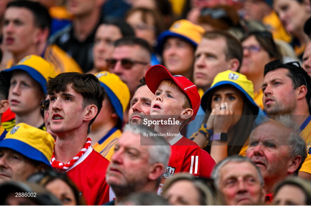 21 July 2024; Supporters watch the closing stages of extra time in the GAA Hurling All-Ireland Senior Championship Final between Clare and Cork at Croke Park in Dublin. Photo by Brendan Moran/Sportsfile