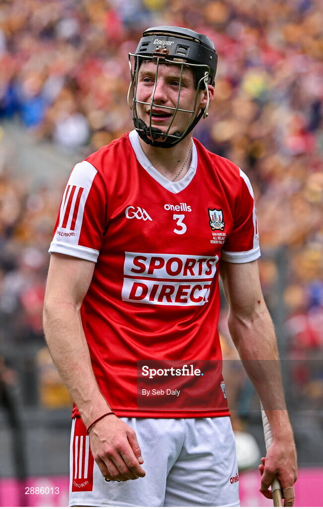 21 July 2024; Eoin Downey of Cork after his side's defeat in the GAA Hurling All-Ireland Senior Championship Final match between Clare and Cork at Croke Park in Dublin. Photo by Seb Daly/Sportsfile