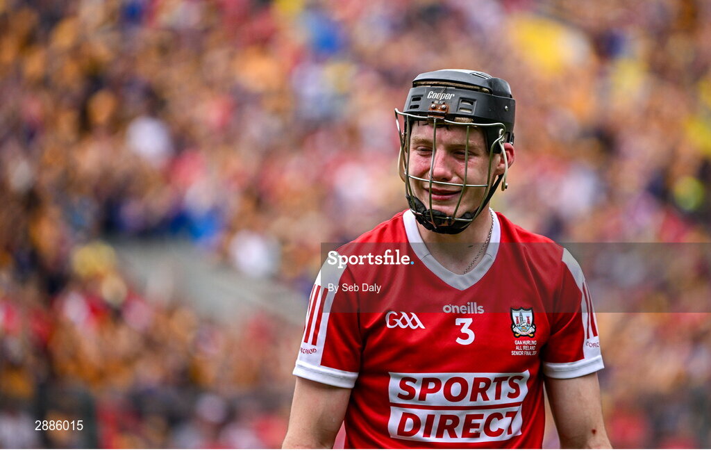 21 July 2024; Eoin Downey of Cork after his side's defeat in the GAA Hurling All-Ireland Senior Championship Final match between Clare and Cork at Croke Park in Dublin. Photo by Seb Daly/Sportsfile