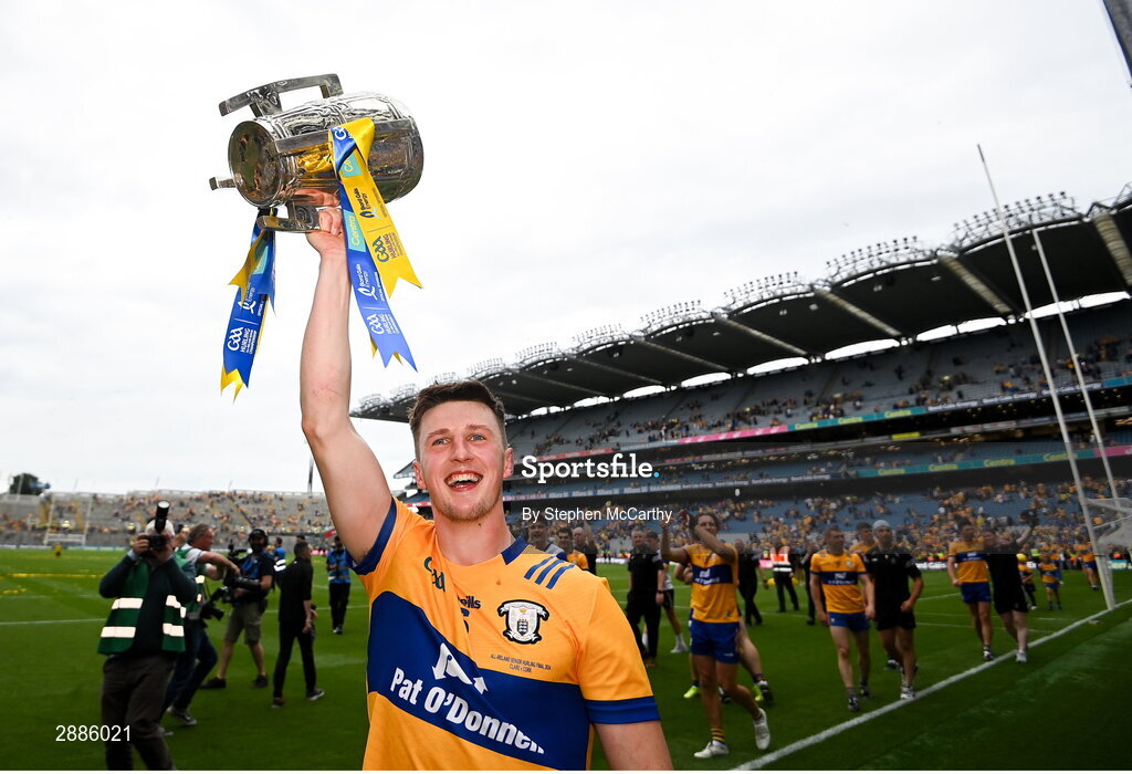 21 July 2024; Diarmuid Ryan of Clare celebrates with the Liam MacCarthy cup after the GAA Hurling All-Ireland Senior Championship Final between Clare and Cork at Croke Park in Dublin. Photo by Stephen McCarthy/Sportsfile