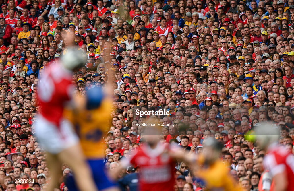 21 July 2024; Supporters watch on during the GAA Hurling All-Ireland Senior Championship Final between Clare and Cork at Croke Park in Dublin. Photo by Stephen McCarthy/Sportsfile