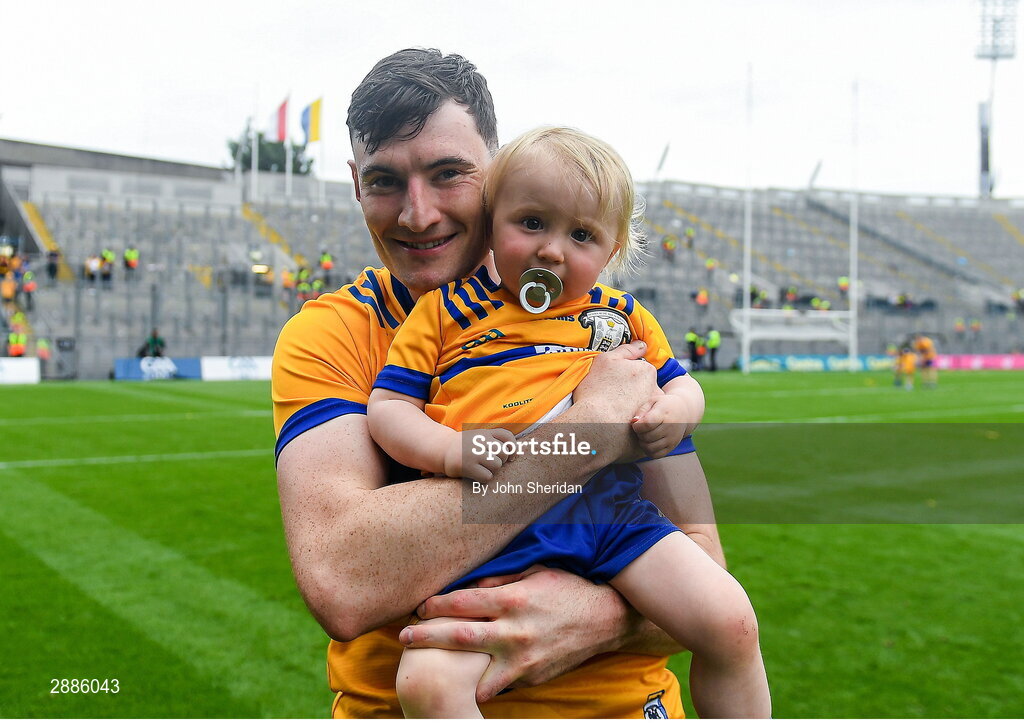 21 July 2024; David Fitzgerald of Clare with his nephew Paddy O'Donnell after the GAA Hurling All-Ireland Senior Championship Final between Clare and Cork at Croke Park in Dublin. Photo by John Sheridan/Sportsfile