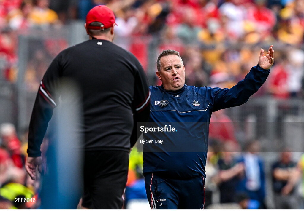 21 July 2024; Cork manager Pat Ryan reacts during the GAA Hurling All-Ireland Senior Championship Final match between Clare and Cork at Croke Park in Dublin. Photo by Seb Daly/Sportsfile