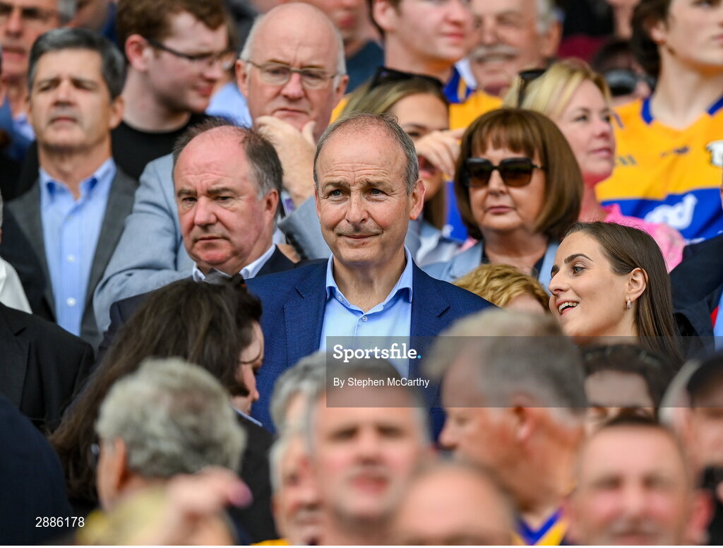 21 July 2024; Tánaiste Micheál Martin TD during the GAA Hurling All-Ireland Senior Championship Final between Clare and Cork at Croke Park in Dublin. Photo by Stephen McCarthy/Sportsfile