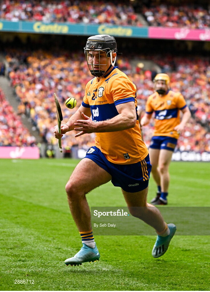 21 July 2024; Ian Galvin of Clare during the GAA Hurling All-Ireland Senior Championship Final match between Clare and Cork at Croke Park in Dublin. Photo by Seb Daly/Sportsfile