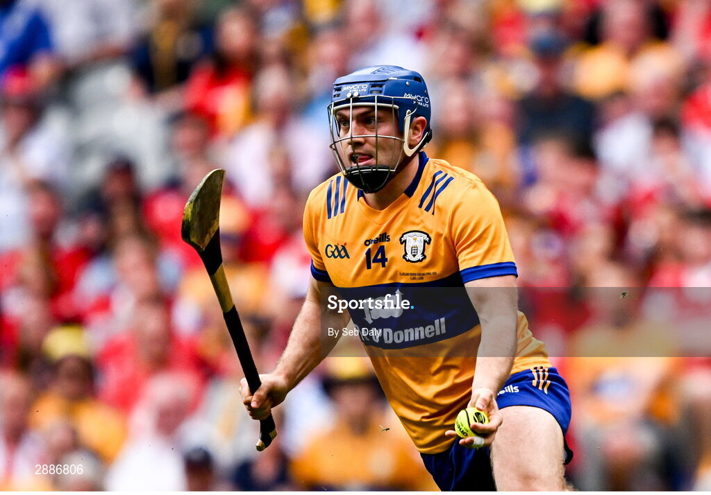 21 July 2024; Shane O'Donnell of Clare during the GAA Hurling All-Ireland Senior Championship Final match between Clare and Cork at Croke Park in Dublin. Photo by Seb Daly/Sportsfile