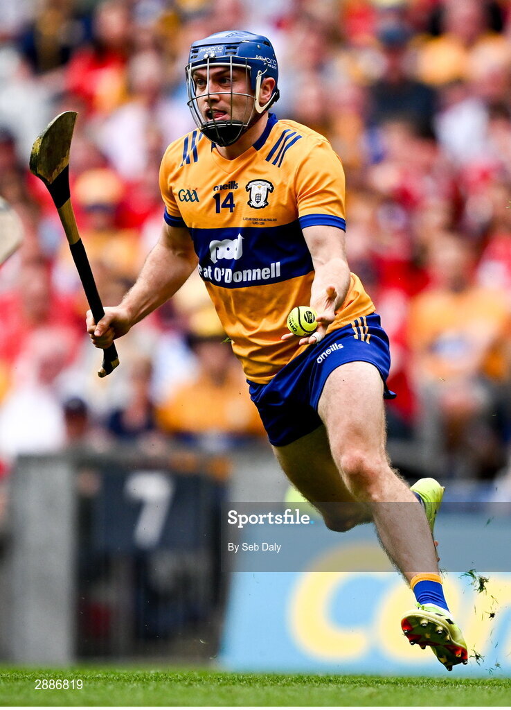 21 July 2024; Shane O'Donnell of Clare during the GAA Hurling All-Ireland Senior Championship Final match between Clare and Cork at Croke Park in Dublin. Photo by Seb Daly/Sportsfile
