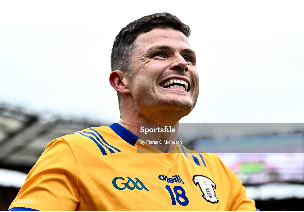 21 July 2024; Paul Flanagan of Clare celebrates after his side's victory in the GAA Hurling All-Ireland Senior Championship Final between Clare and Cork at Croke Park in Dublin. Photo by Piaras Ó Mídheach/Sportsfile