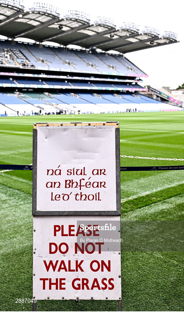 21 July 2024; A pitchside sign before the GAA Hurling All-Ireland Senior Championship Final between Clare and Cork at Croke Park in Dublin. Photo by Piaras Ó Mídheach/Sportsfile