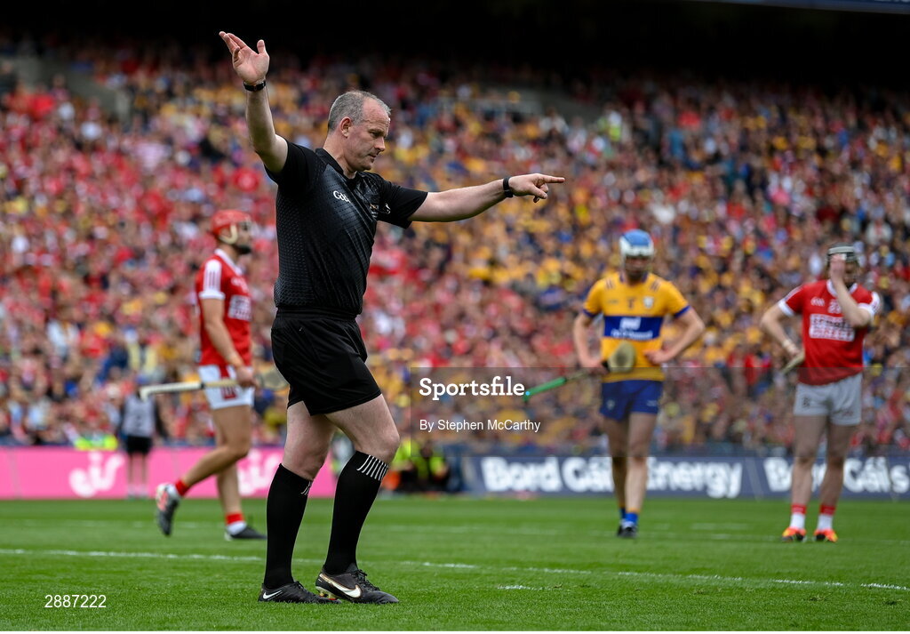 21 July 2024; Referee Johnny Murphy during the GAA Hurling All-Ireland Senior Championship Final between Clare and Cork at Croke Park in Dublin. Photo by Stephen McCarthy/Sportsfile