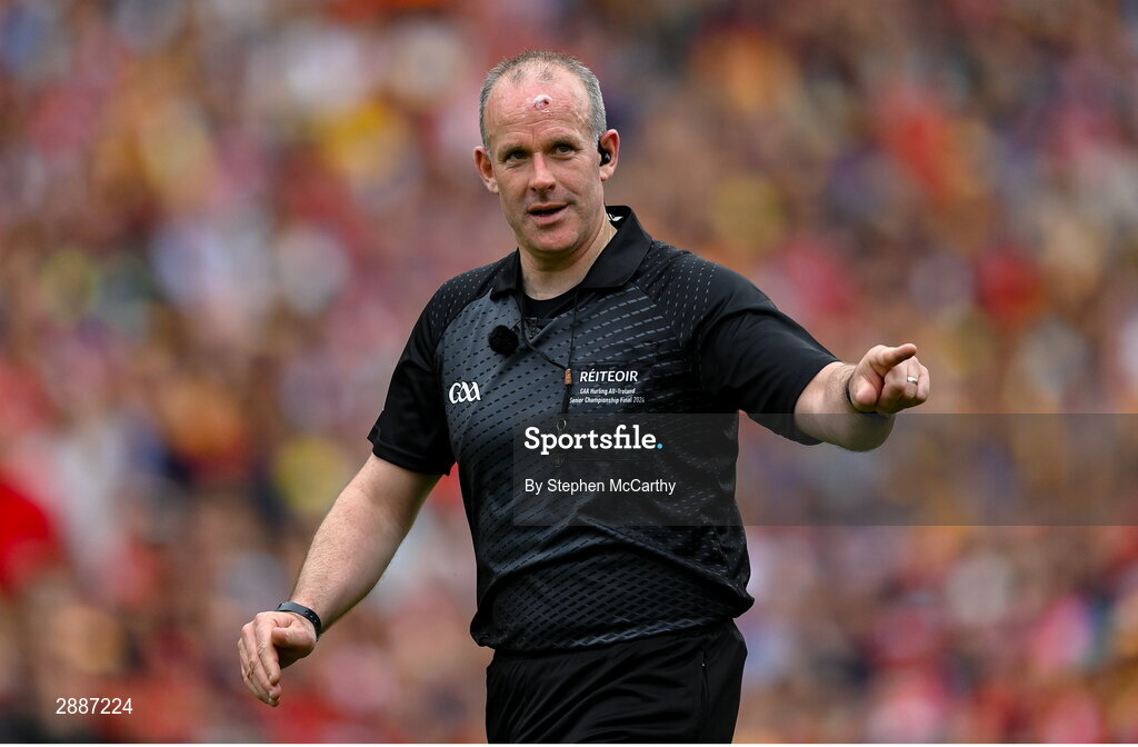 21 July 2024; Referee Johnny Murphy during the GAA Hurling All-Ireland Senior Championship Final between Clare and Cork at Croke Park in Dublin. Photo by Stephen McCarthy/Sportsfile