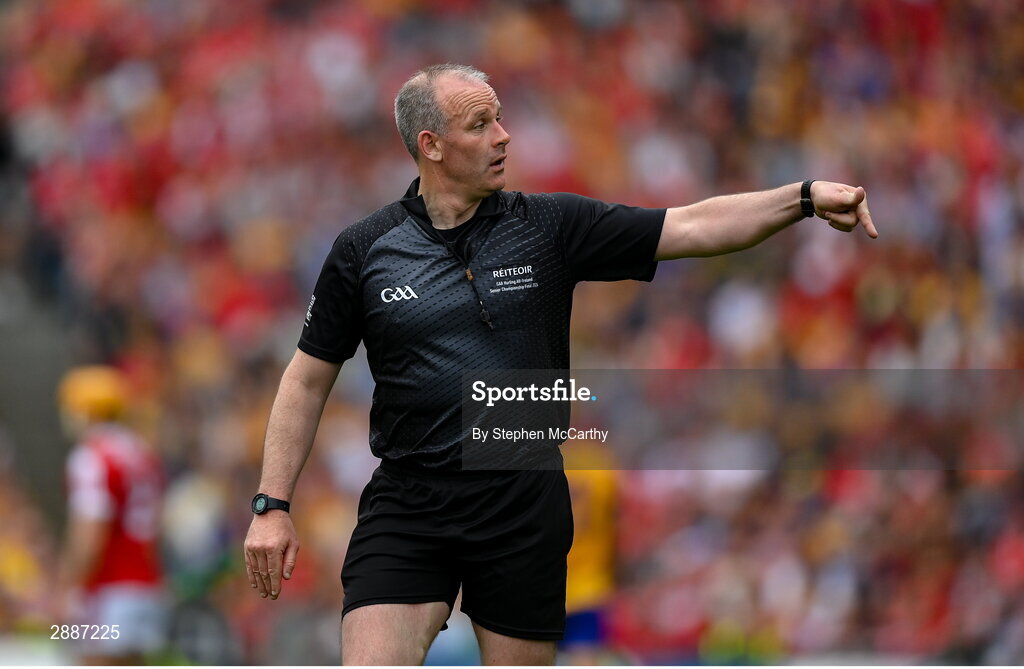 21 July 2024; Referee Johnny Murphy during the GAA Hurling All-Ireland Senior Championship Final between Clare and Cork at Croke Park in Dublin. Photo by Stephen McCarthy/Sportsfile