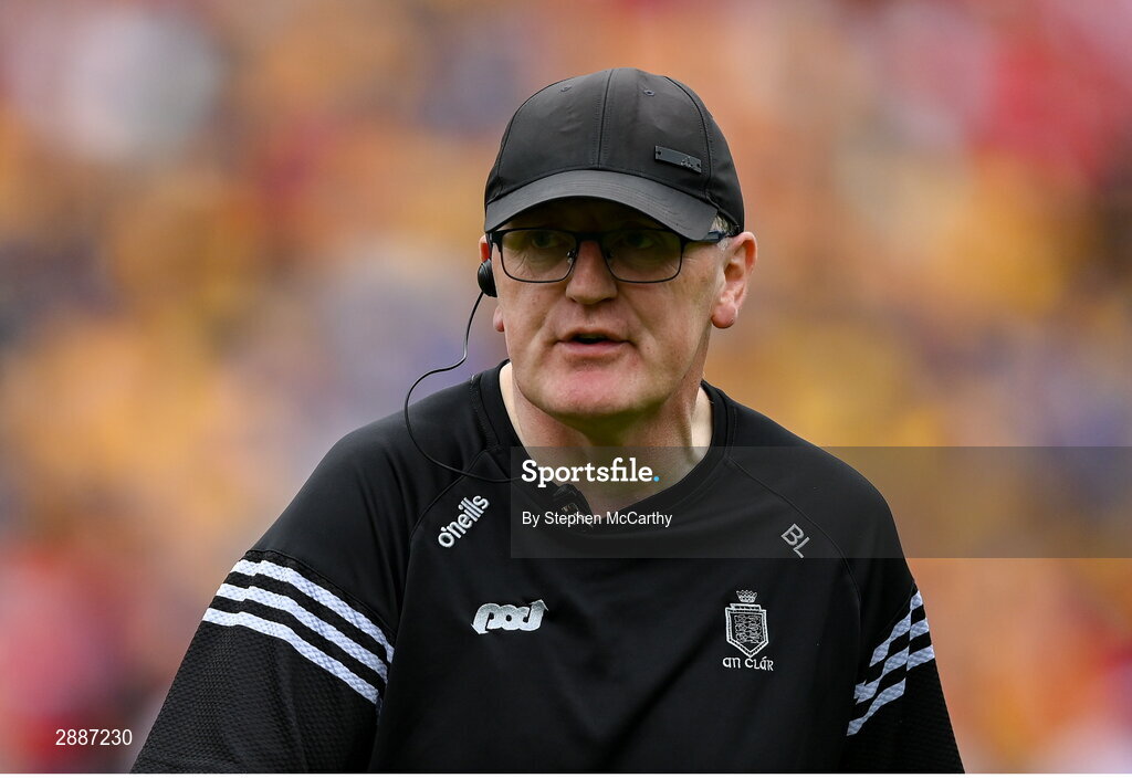 21 July 2024; Clare manager Brian Lohan during the GAA Hurling All-Ireland Senior Championship Final between Clare and Cork at Croke Park in Dublin. Photo by Stephen McCarthy/Sportsfile