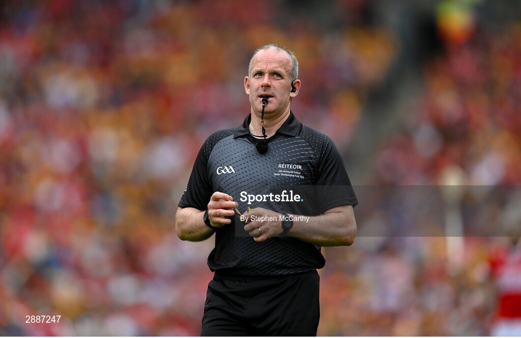21 July 2024; Referee Johnny Murphy during the GAA Hurling All-Ireland Senior Championship Final between Clare and Cork at Croke Park in Dublin. Photo by Stephen McCarthy/Sportsfile