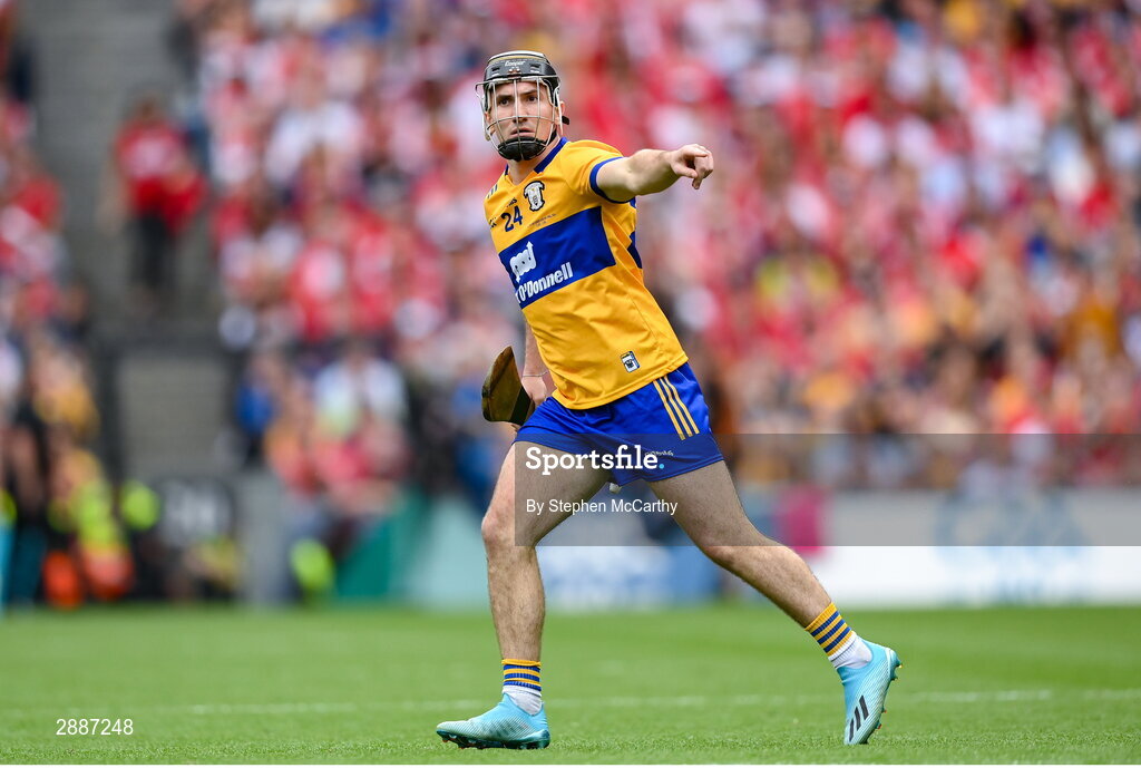 21 July 2024; Ian Galvin of Clare during the GAA Hurling All-Ireland Senior Championship Final between Clare and Cork at Croke Park in Dublin. Photo by Stephen McCarthy/Sportsfile