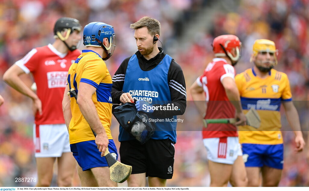 21 July 2024; Clare physiotherapist Shane Malone during the GAA Hurling All-Ireland Senior Championship Final between Clare and Cork at Croke Park in Dublin. Photo by Stephen McCarthy/Sportsfile