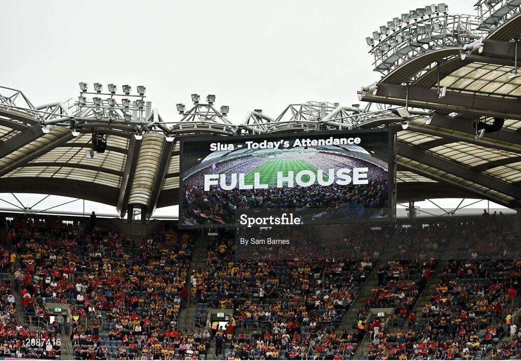 21 July 2024; The match attendance is show on the big screen during the GAA Hurling All-Ireland Senior Championship Final between Clare and Cork at Croke Park in Dublin. Photo by Sam Barnes/Sportsfile