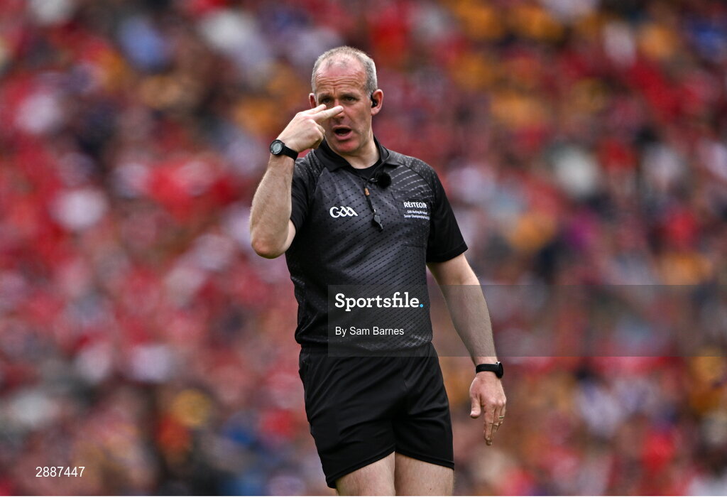 21 July 2024; Referee Johnny Murphy during the GAA Hurling All-Ireland Senior Championship Final between Clare and Cork at Croke Park in Dublin. Photo by Sam Barnes/Sportsfile