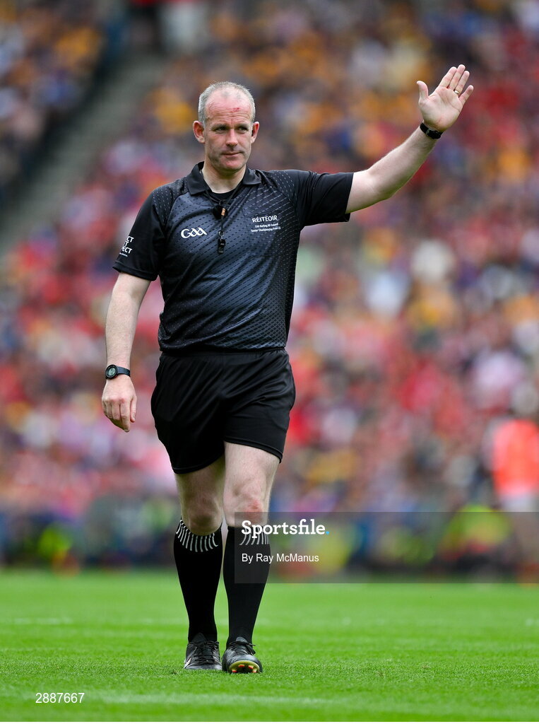 21 July 2024; Referee Johnny Murphy during the GAA Hurling All-Ireland Senior Championship Final between Clare and Cork at Croke Park in Dublin. Photo by Ray McManus/Sportsfile