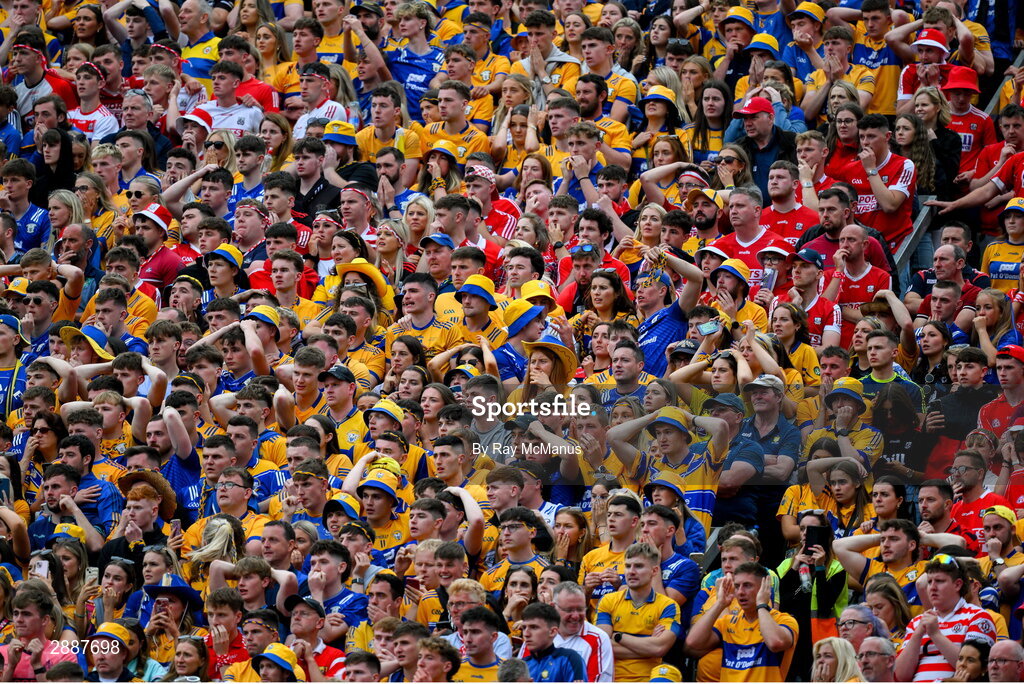 21 July 2024; Supporters on Hill 16 during the GAA Hurling All-Ireland Senior Championship Final between Clare and Cork at Croke Park in Dublin. Photo by Ray McManus/Sportsfile