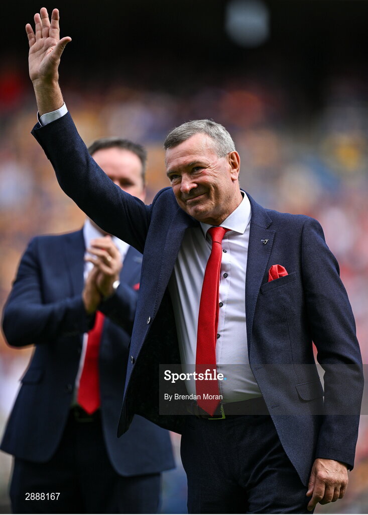 21 July 2024; Manager Jimmy Barry Murphy of the Cork hurling jubilee 1999 All Ireland winning team before the GAA Hurling All-Ireland Senior Championship Final between Clare and Cork at Croke Park in Dublin. Photo by Brendan Moran/Sportsfile