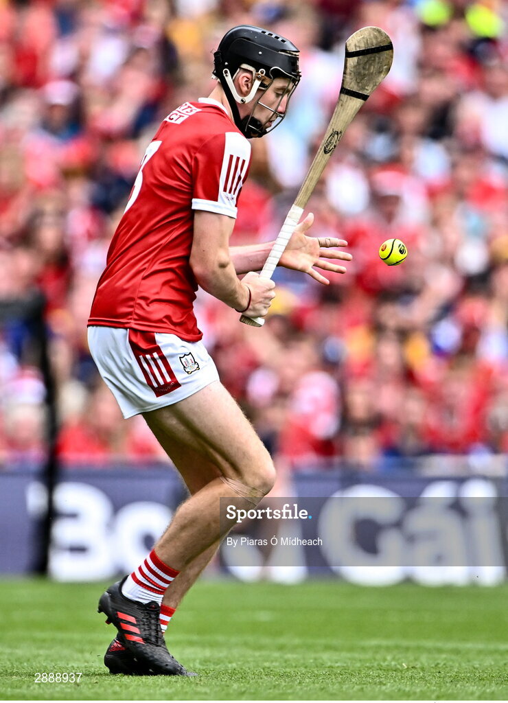 21 July 2024; Eoin Downey of Cork during the GAA Hurling All-Ireland Senior Championship Final between Clare and Cork at Croke Park in Dublin. Photo by Piaras Ó Mídheach/Sportsfile
