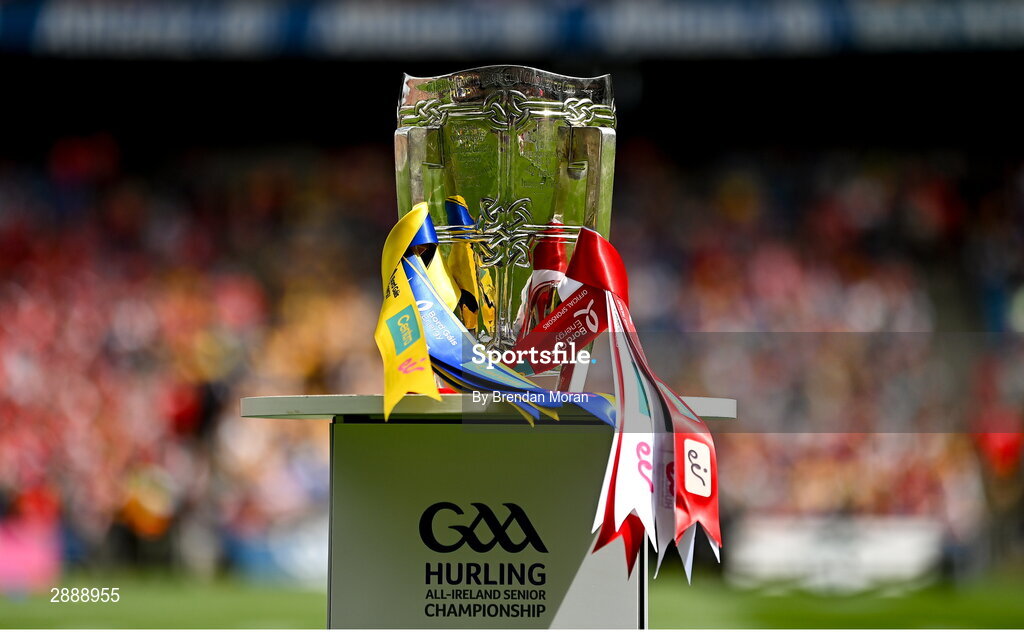21 July 2024; A general view of the Liam MacCarthy cup before the GAA Hurling All-Ireland Senior Championship Final between Clare and Cork at Croke Park in Dublin. Photo by Brendan Moran/Sportsfile