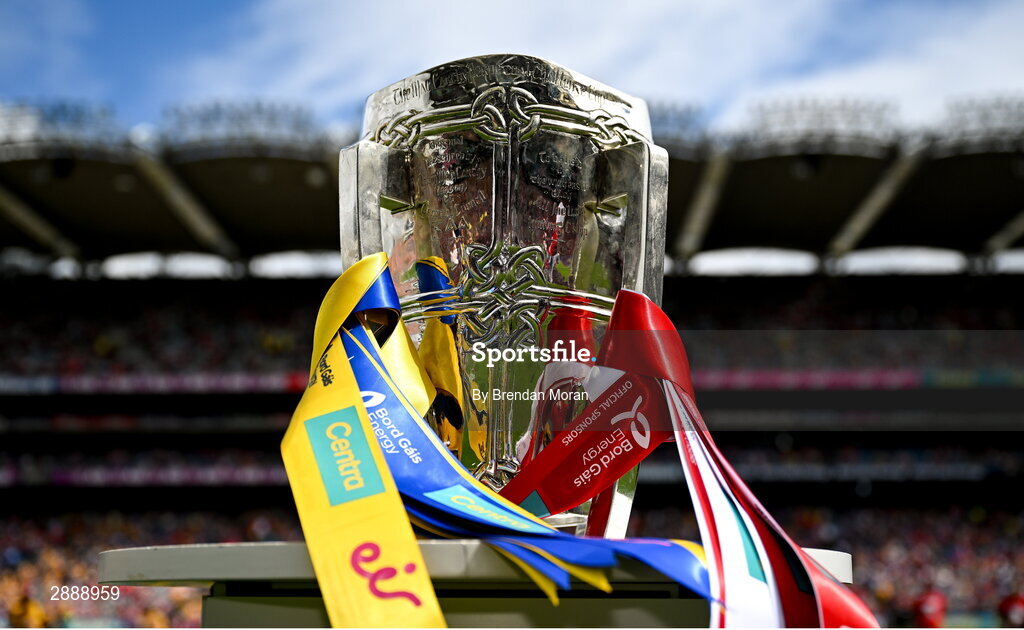 21 July 2024; A general view of the Liam MacCarthy cup before the GAA Hurling All-Ireland Senior Championship Final between Clare and Cork at Croke Park in Dublin. Photo by Brendan Moran/Sportsfile