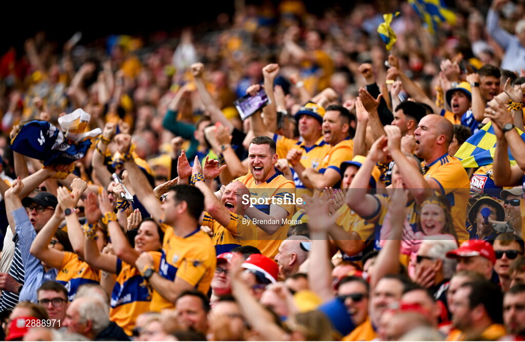 21 July 2024; Clare supporters during the GAA Hurling All-Ireland Senior Championship Final between Clare and Cork at Croke Park in Dublin. Photo by Brendan Moran/Sportsfile