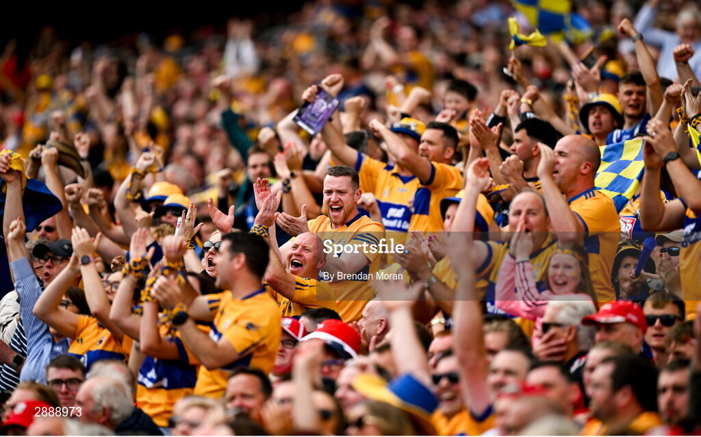 21 July 2024; Clare supporters during the GAA Hurling All-Ireland Senior Championship Final between Clare and Cork at Croke Park in Dublin. Photo by Brendan Moran/Sportsfile