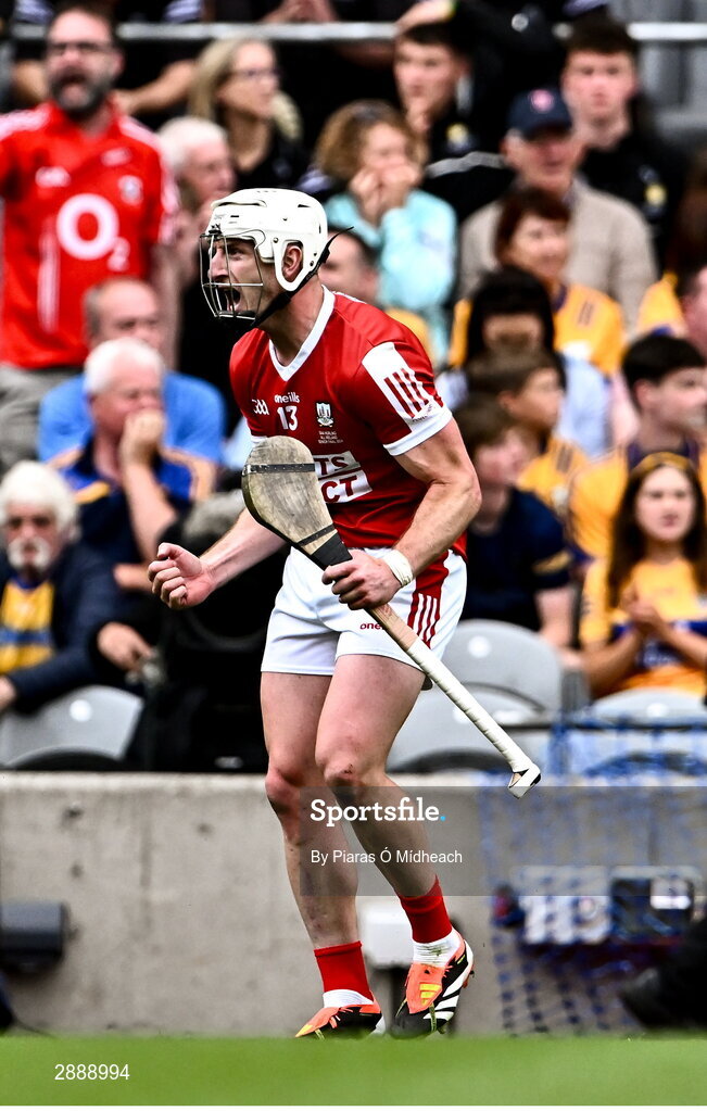 21 July 2024; Patrick Horgan of Cork celebrates after scoring a point during the GAA Hurling All-Ireland Senior Championship Final between Clare and Cork at Croke Park in Dublin. Photo by Piaras Ó Mídheach/Sportsfile