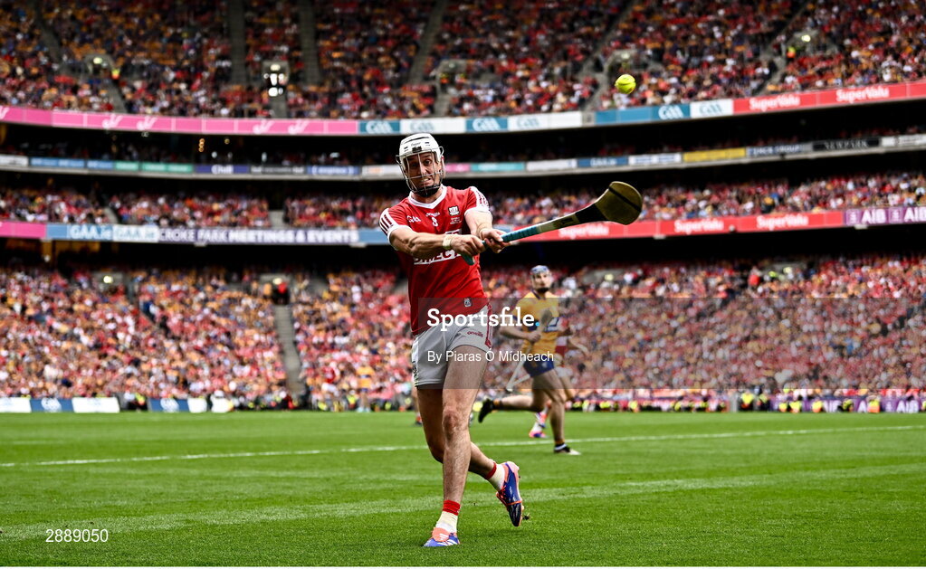 21 July 2024; Tim O'Mahony of Cork during the GAA Hurling All-Ireland Senior Championship Final between Clare and Cork at Croke Park in Dublin. Photo by Piaras Ó Mídheach/Sportsfile