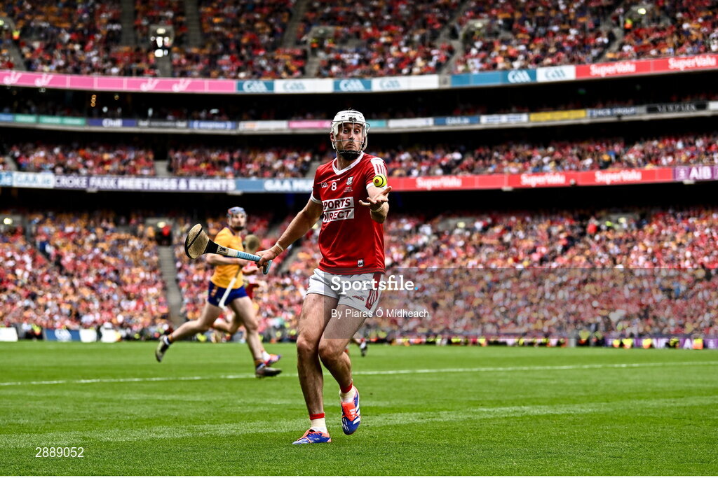21 July 2024; Tim O'Mahony of Cork during the GAA Hurling All-Ireland Senior Championship Final between Clare and Cork at Croke Park in Dublin. Photo by Piaras Ó Mídheach/Sportsfile