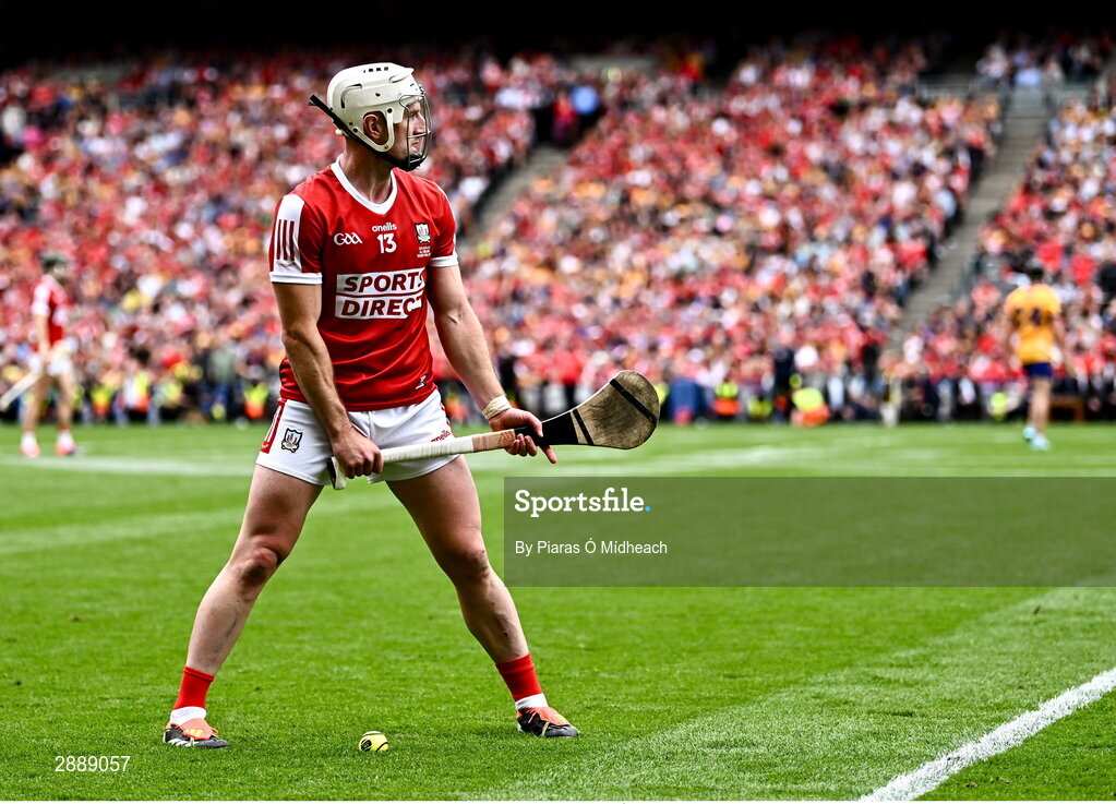 21 July 2024; Patrick Horgan of Cork prepares to take a free during the GAA Hurling All-Ireland Senior Championship Final between Clare and Cork at Croke Park in Dublin. Photo by Piaras Ó Mídheach/Sportsfile