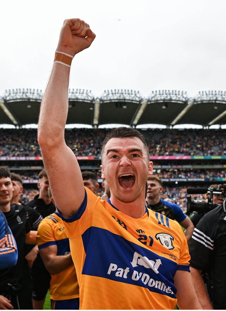 21 July 2024; Ryan Taylor of Clare celebrates after their side's victory in the GAA Hurling All-Ireland Senior Championship Final between Clare and Cork at Croke Park in Dublin. Photo by Sam Barnes/Sportsfile