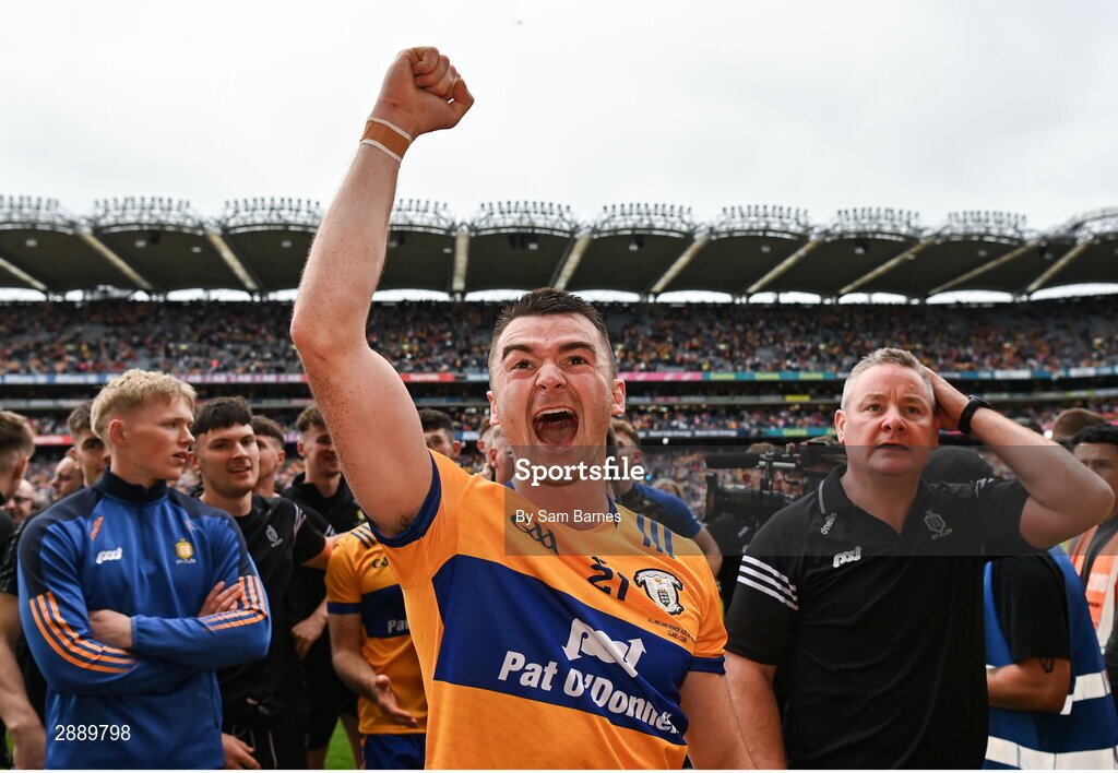 21 July 2024; Ryan Taylor of Clare celebrates after their side's victory in the GAA Hurling All-Ireland Senior Championship Final between Clare and Cork at Croke Park in Dublin. Photo by Sam Barnes/Sportsfile