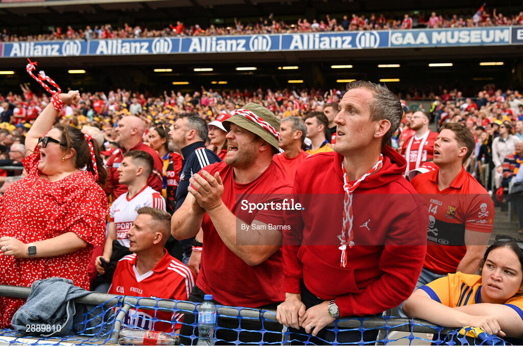 21 July 2024; Cork supporers watch on during the GAA Hurling All-Ireland Senior Championship Final between Clare and Cork at Croke Park in Dublin. Photo by Sam Barnes/Sportsfile