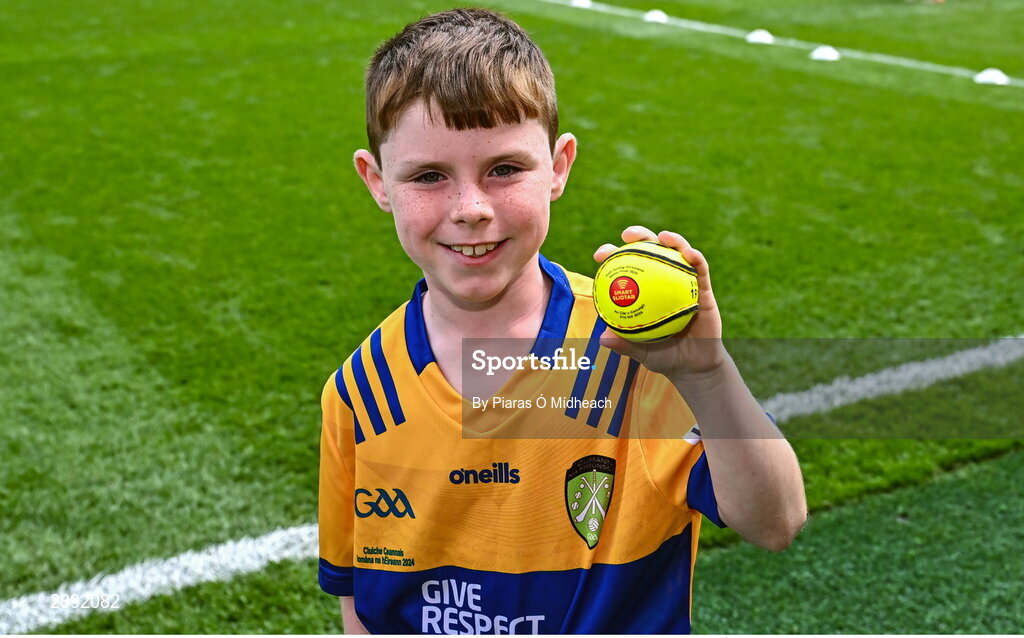 21 July 2024; Conor Moroney from Kilmaley in Clare with the official match sliotar before the GAA Hurling All-Ireland Senior Championship Final between Clare and Cork at Croke Park in Dublin. Photo by Piaras Ó Mídheach/Sportsfile