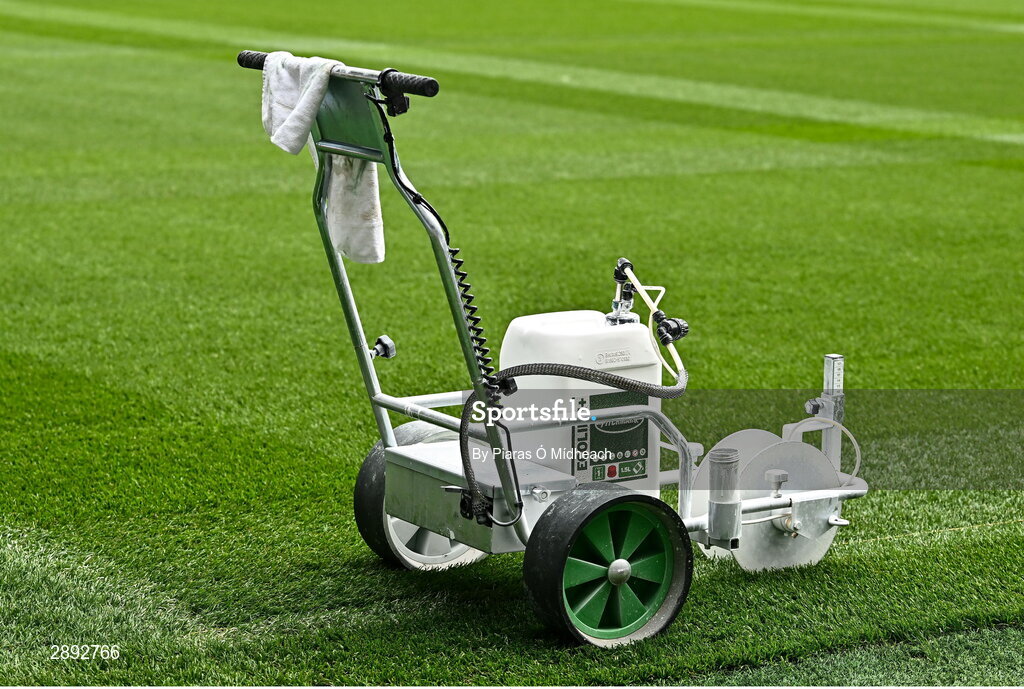 21 July 2024; A line painting machine on the pitch hours before the GAA Hurling All-Ireland Senior Championship Final between Clare and Cork at Croke Park in Dublin. Photo by Piaras Ó Mídheach/Sportsfile
