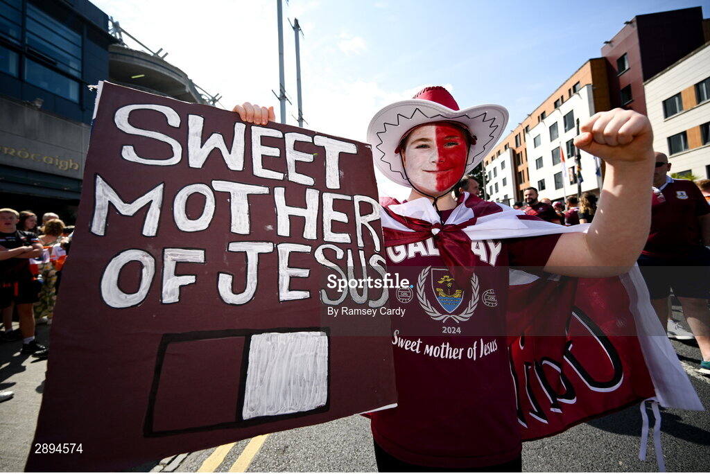 28 July 2024; Galway supporter Lily Higgins before the GAA Football All-Ireland Senior Championship Final match between Armagh and Galway at Croke Park in Dublin. Photo by Ramsey Cardy/Sportsfile