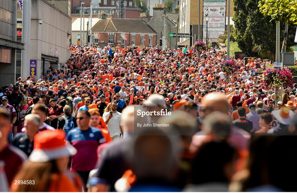 28 July 2024; Supporters on Jone's Road before the GAA Football All-Ireland Senior Championship Final match between Armagh and Galway at Croke Park in Dublin. Photo by John Sheridan/Sportsfile