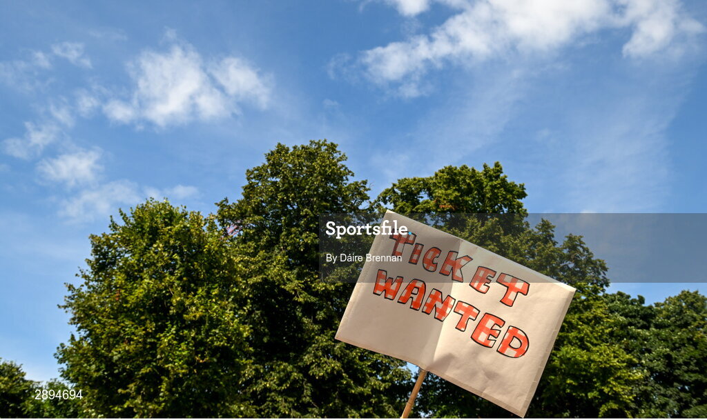 28 July 2024; An Armagh supporter looks for tickets ahead of the GAA Football All-Ireland Senior Championship Final match between Armagh and Galway at Croke Park in Dublin. Photo by Daire Brennan/Sportsfile