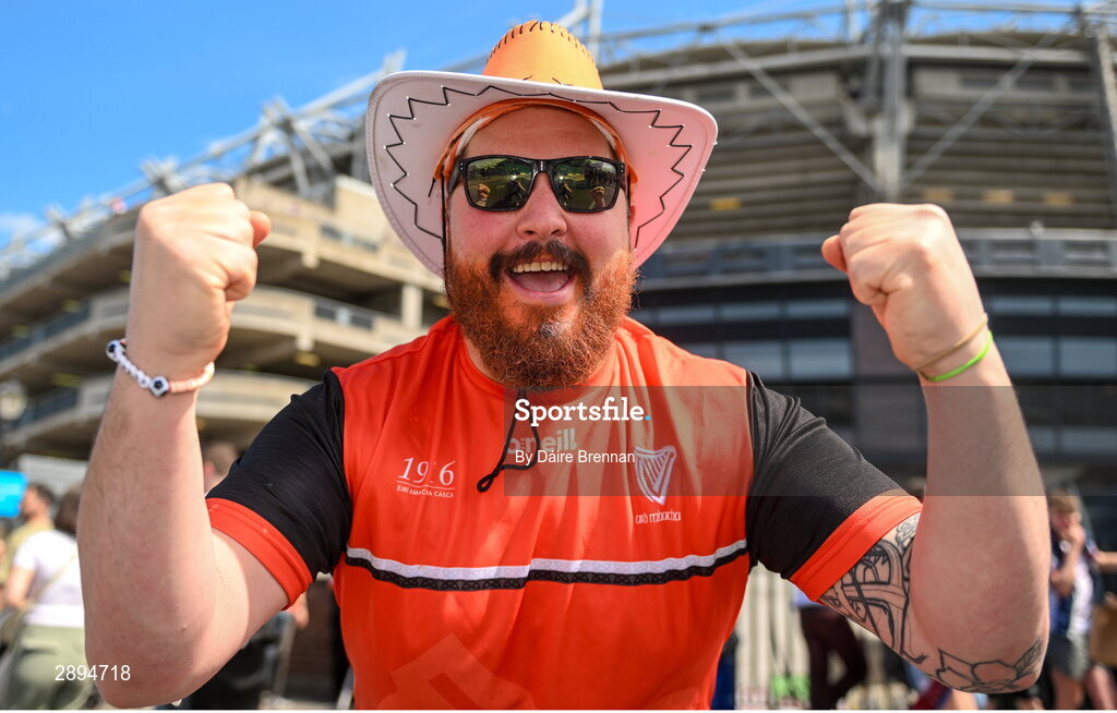 28 July 2024; Armagh supporter Chris Small, from Glenane, Armagh, ahead of the GAA Football All-Ireland Senior Championship Final match between Armagh and Galway at Croke Park in Dublin. Photo by Daire Brennan/Sportsfile