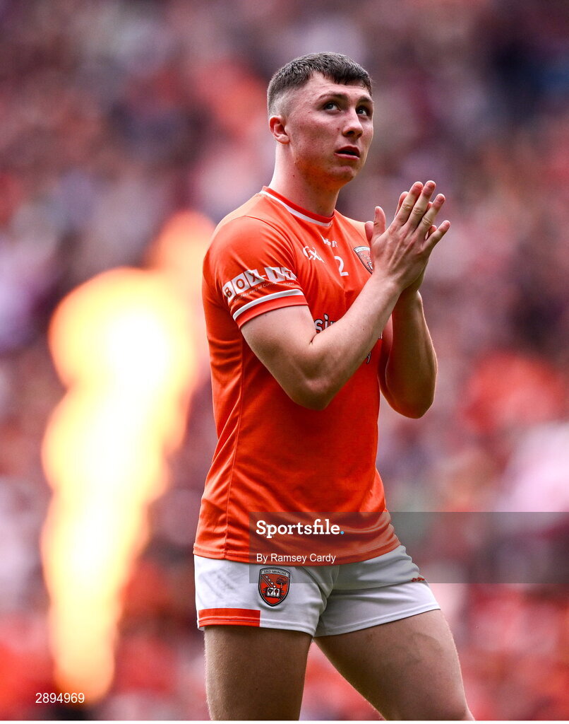 28 July 2024; Oisin Conaty of Armagh during the GAA Football All-Ireland Senior Championship Final match between Armagh and Galway at Croke Park in Dublin. Photo by Ramsey Cardy/Sportsfile