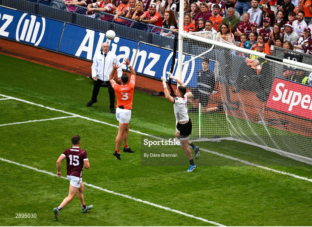 28 July 2024; Aaron McKay of Armagh scores his side's first goal during the GAA Football All-Ireland Senior Championship Final match between Armagh and Galway at Croke Park in Dublin. Photo by Daire Brennan/Sportsfile