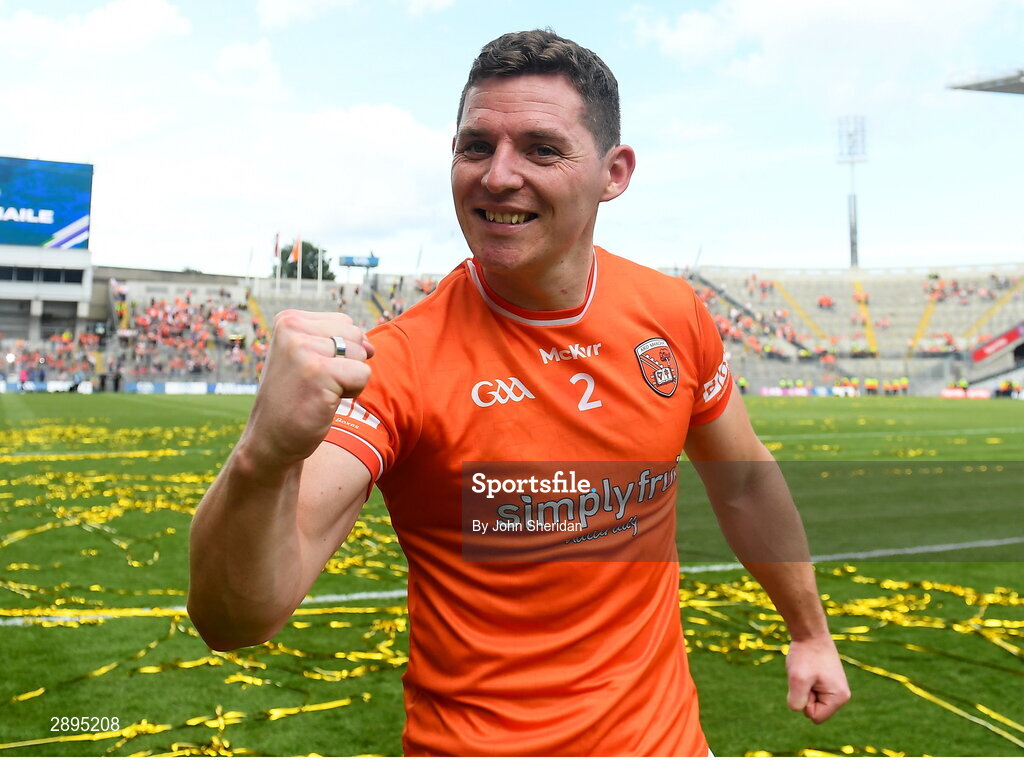 28 July 2024; Paddy Burns of Armagh celebrates after the GAA Football All-Ireland Senior Championship Final match between Armagh and Galway at Croke Park in Dublin. Photo by John Sheridan/Sportsfile