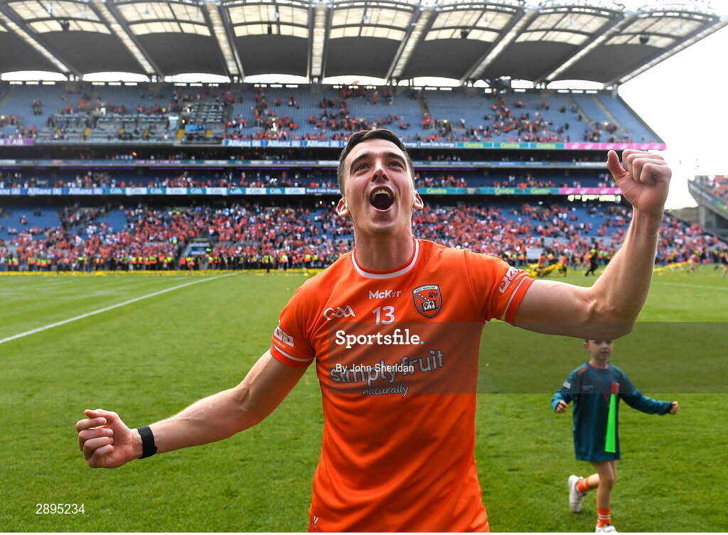 28 July 2024; Rory Grugan of Armagh celebrates after the GAA Football All-Ireland Senior Championship Final match between Armagh and Galway at Croke Park in Dublin. Photo by John Sheridan/Sportsfile